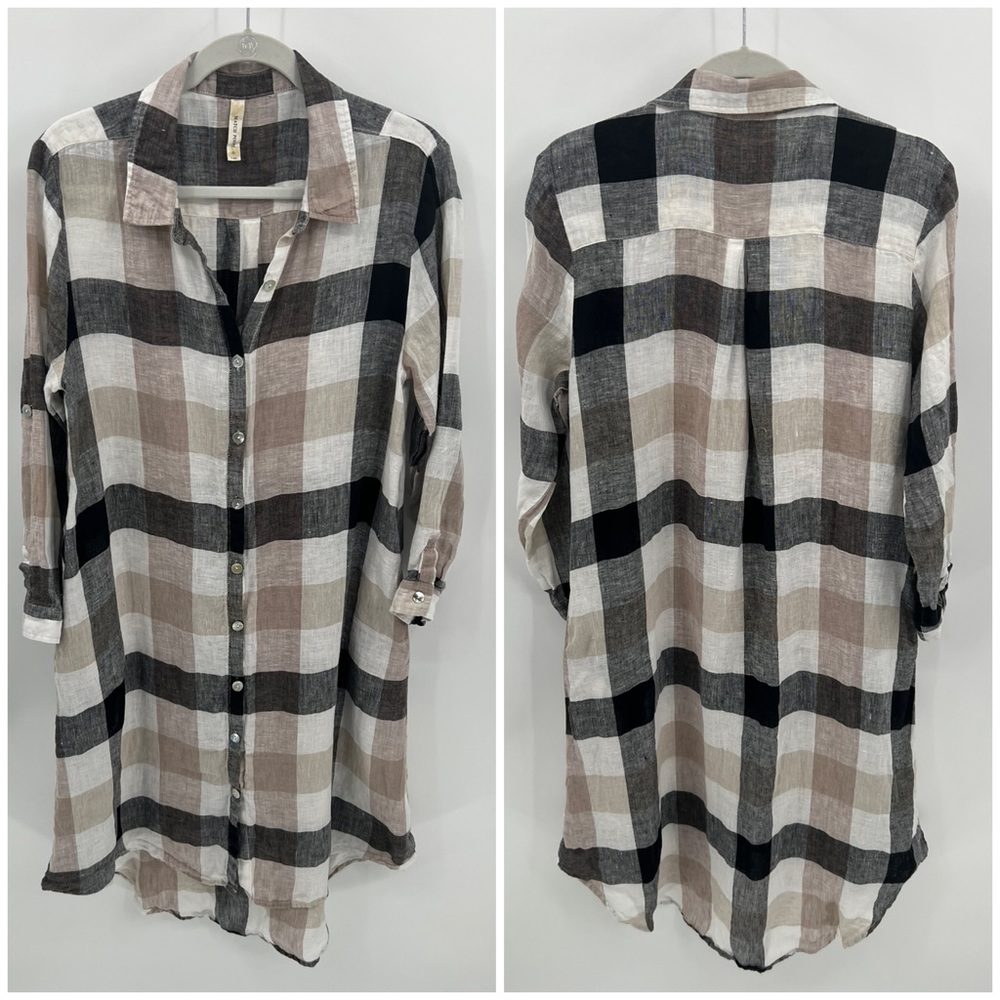 Matchpoint linen plaid tunic dress
